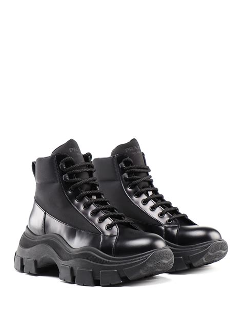 prada neoprene leather boots|prada pegasus chunky ankle boots.